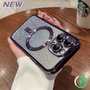 เคสสำหรับไอโฟนโทรศัพท์แบบไร้สายไล่ระดับสีแวววาวสุดหรู14 13 12 11 Pro Max 14 15 Plus เคสใสแบบนิ่มพร้อมการป้องกันฟิล์มเลนส์