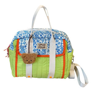 【New Arrival】 Women Cotton Shoulder Bag Quilted Floral Top Handle Bag with Multi-Pockets Tote Bag Handbag for Work Travel