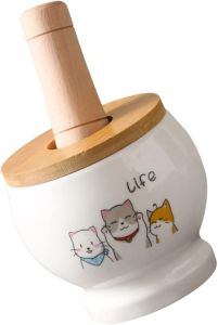 Pepper Garlic Crusher Garlic Crusher 1 Set Mortar and Pestle Set Ceramic Guacamole Bowl Chinese with Wood Lid