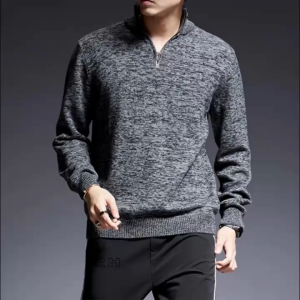 RH - Sweater Baju Rajut Turtleneck Pria Zipper NAVY Twist Kerah Tinggi