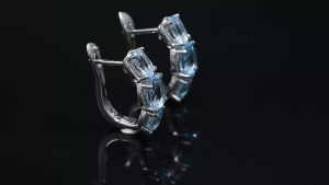 Hoop Huggie Earrings for Women Gift Silver 925 Genuine Blue Topaz Fashion Wedding Party