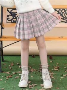 Trendy Plaid Woolen Mini Skirt for Girls Autumn Winter Childrens Clothing Half-length Skirts Casual Style Age 5-14