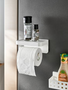 ตู้เก็บกระดาษชำระแบบซับแม่เหล็กพื้นผิวเรียบสีขาวสีน้ำตาลไม้ไผ่สไตล์ญี่ปุ่นแบบเรียบง่ายสำหรับเครื่องซักผ้าและตู้เย็น