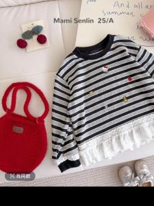Girls Long Sleeve T-Shirt Casual Striped Base Shirt Top for Little Girls Autumn New Arrival Korean Style Cartoon Pattern