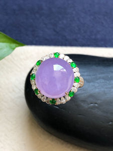 Natural Violet Amethyst Cabochon Gold Plated Emerald Inlay Ring