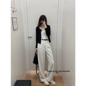 Quần Ống Đứng Bằng Lụa Băng Mỏng Mùa Xuân Hè Cho Nữ Quần Dài Ống Rộng Dáng Đứng Thường Ngày Có Khóa Kéo Cạp Cao