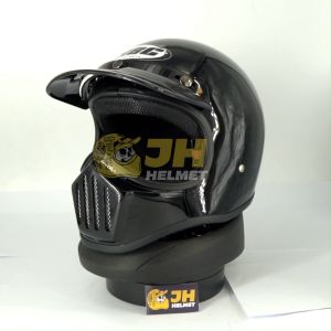 Helm Cakil HBC Polos Black Glossy + FREE GOOGLE | Helm Retro | Helm Full Face | Jual Helm