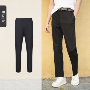 Straight Fit Casual Pants Black Slightly Elastic Four Seasons Draping