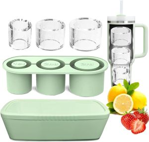 Ice Cube Tray untuk 40 oz Tumbler Cup acuan Ice Cube silikon dengan tudung dan Bin untuk Chilling Cocktails whisky minuman kopi isi mudah dan melepaskan pembuat ais (hijau)