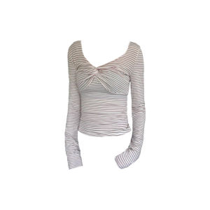 Korean Sweet Spicy Style V-Neck Knot Long Sleeve T-Shirt Womens Slim Fit Striped Color Block Autumn Pure Desirable Versatile Top