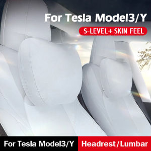 For Tesla Model 3 Y Flocking Cotton Core Car Seat Neck Pillow Soft Memory Neck Pillow High-Quality Headrest Lumbar Support