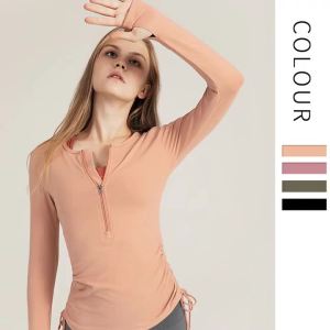 alo yoga Musim Gugur Musim Sejuk Eropah dan Amerika Atasan Yoga Serut Kasual Slim Fit Lari Cepat Kering Zip Kecergasan Sukan Atasan Lengan Panjang untuk Wanita