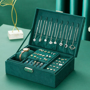 Double layer women Jewelry box organizer with lock Multifunction velvet Watch Ear studs Necklace Jewelry Display box Large capacity Jewelry storage box