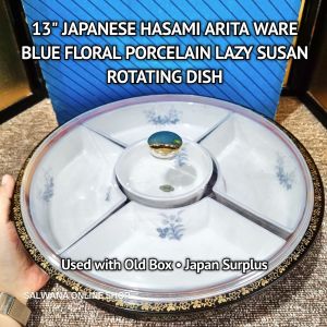 13" JAPANESE HASAMI ARITA WARE BLUE FLORAL PORCELAIN LAZY SUSAN ROTATING DISH • JAPAN SURPLUS