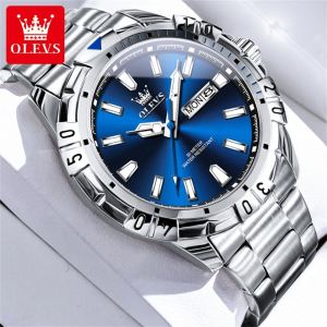 OLEVS Watch For Mens 2024 New Green Water Ghost Mens Water Proof Dual Calendar Luminous Stainless Steel Men Sports Watches Quartz