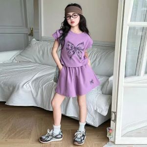 Girls Suit for Kids 7-16years old Terno for Kids Girls Fashion Summer Teenagers Outfit Short Sleeves T-shirts and Shorts New Design Casual Suit Trendy Leisure Sports Suit