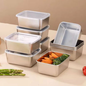Square Stainless Steel Fresh-Keeping Box Sealed Container Portable Lunch Box Thickened Small Square Food Box