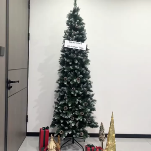5/6/7/8ft Slim Christmas Tree with snow Pinecone Encrypt PVC Pencil Xmas Tree for Decoration NewYear