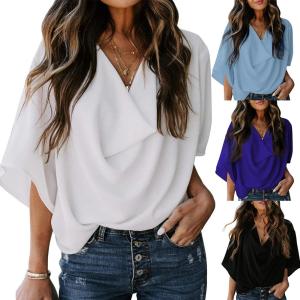 Loose V-neck Casual Top Beautiful Chiffonshirt Loose V-neck Casual T-shirt