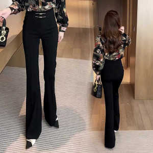 High Waist Slimming Spring Autumn Womens Wide Leg Pants Drapey Casual Trousers Korean Style Commute Pocket Detail
