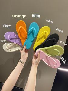 Summer New Womens Flip Flops Anti-Slip Simple Pure Color Beach Sandals Comfortable Casual Flat Heel Rubber Foam Sole Shoes