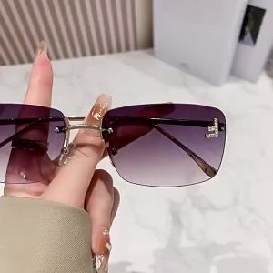 QVQV Kính Râm Vuông Thời Trang Dành Cho Nữ Kính Râm Không Gọng Chữ Kim Cương Kính Râm Kim Loại Không Phân Cực Thương Hiệu Cao Cấp Thiết Kế Kính Râm Mặt Nhỏ