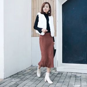 Korean Design Fashion High Waist Stretchable Temperament Cotton Knitted Wrap Skirt For Women 针织包臀半身裙