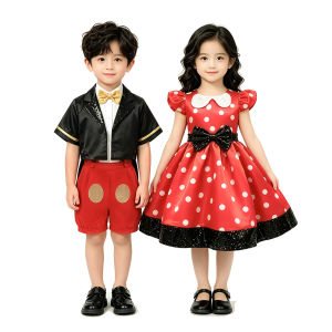 Toddler Mickey Minnie Costume Kids Red Polka Dot Formal Suit Wedding Flower Girl Dress Boy Birthday Christmas Party Clothes