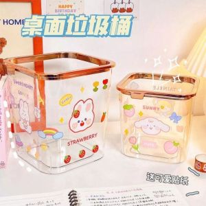 Thùng Rác Để Bàn Trong Suốt Họa Tiết Hoạt Hình Dễ Thương