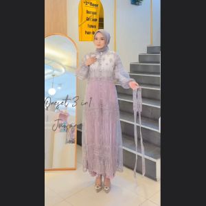 JUWANA Kurung Rok Plisket Kebaya Modern Belt Oneset Elegan untuk Baju Pesta Wanita Kondangan Wisuda Lebaran
