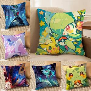 Bandai | Pokemon Psychic Type Collection Anime Plush Pillow Cover Soft Short Plush Cushion Cover For Sofa Bedroom Home Decor Gift