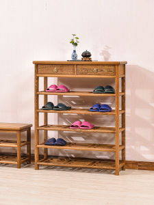 Redwood Chicken Wing Wood Shoe Rack Indoor Multi-layer Home Entrance Hallway Storage Artistic Style Traditional Chinese Design
