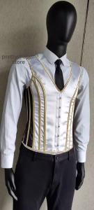 Men Abdomen Corset Tight Fitting Slimming Vintage Waistcoat White Shaper Vest Lace Up Boned Tank Tops Wedding Party Costume