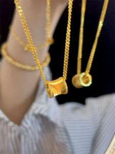 New Chinese Style 18K Gold Titanium Steel Cats Eye Necklace Colorful Simple Luxury Design Non-Fading Clavicle Chain Jewelry