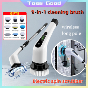 Tase Good Rechargeable Electric Spin Scrubber 9 in1 Spin Brush Portable Shower Bathroom Floor Scrubber With Adjustable Angle