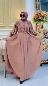 Baju Gamis Model Terbaru Dinda Maxi BL Bahan Ceruty Babydoll Apk Bordir Dress Kondangan Wanita Busui Model Abaya Outfit Remaja Muslimah Kekinian Mewah Elegan Termurah