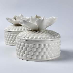 Bộ 2 Hũ đựng bánh kẹo mức gốm sứ trắng đục bông hoa sang trọng  đơn giản  tinh tế