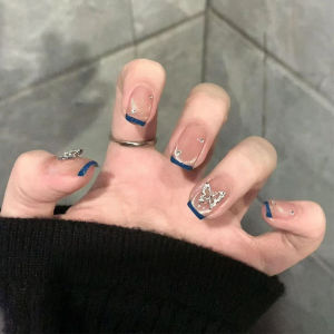 10pcs Star Design Press-On Nails With Rhinestones French Bow Almond Fake Nail Tips Cats Eye Handmade Press on Nails For Women