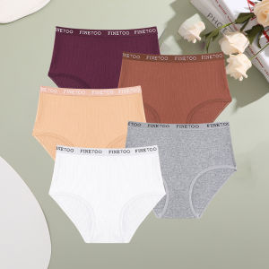 Finetoo 5Pcs/Set Cotton High Waist Briefs For Women Seamless Thread Cotton Elastic Panties Underwear Female Comfortable Lingerie