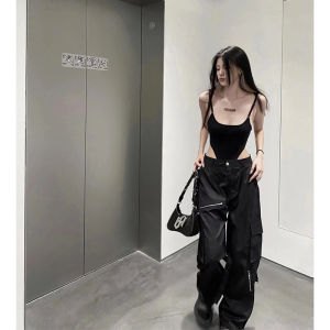 เซ็กซี่ สลิมฟิต สีดำ One Piece เปลือย ฤดูร้อน เสื้อท่อนบน สําหรับผู้หญิง รายละเอียดสามเหลี่ยม สายเดี่ยว เสื้อกั๊ก เปิดหลัง ดีไซน์ ลำลอง ชุดทํางาน