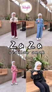 Setelan Anak Perempuan ZAZA - Baju Renda Polkadot & Celana Panjang Crinkle Aleva Super