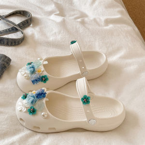 QIAOHUI | Anti-Slip Thick Sole Flower and Pearl Decorated Slip-on Sandals
