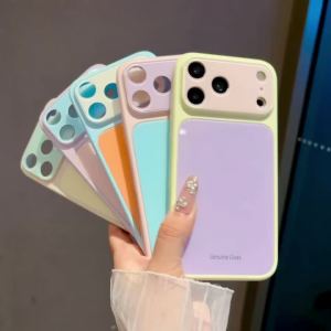 Fashion Candy Color Crystal Glass Lens Protect Phone Case For iPhone 17 16 15 14 Pro Max Contrasting Color Shockproof Back Cover