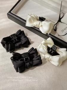 1/2pcs Black White Fabric Bow Small Hairclip Claw for Women Elegant Daily Wear Side Clip Fashion Girl Sharkclip Hair Accessories
