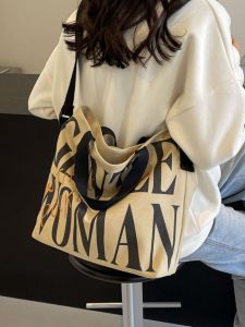 Large Capacity Canvas Tote Bag Womens Fashionable Shoulder Crossbody Handbag Casual Print Soft Handle Spring Summer Bag