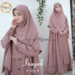 Baju Muslim Elegan Gamis Syari Set Jilbab Segi Empat Inayah Dress Bahan Wolfis Premium