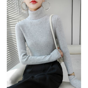 เสื้อสเวตเตอร์ถักคอสูงทรงเข้ารูปแขนยาวสำหรับผู้หญิง เสื้อชั้นในลำลอง ทรงเข้ารูป แขนยาว แฟชั่นฤดูใบไม้ร่วง/ฤดูหนาว