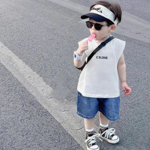 100% Pure Cotton Sleeveless Vest Childrens Summer Clothing Thin T-shirt Cute Top for Boys And Girls Cartoon Design Casual Wear