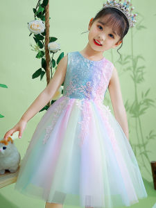Rainbow Childrens Dress Summer New Style Princess Ball Gown Festival Performance Big Chorus Girls Dress Blue Fairy Toddler