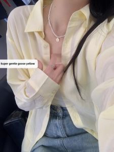 Pink Short Shirt Womens Spring Small All-Matching Loose Casual Long Sleeve Top Shirt Cardigan Outerwear Coat